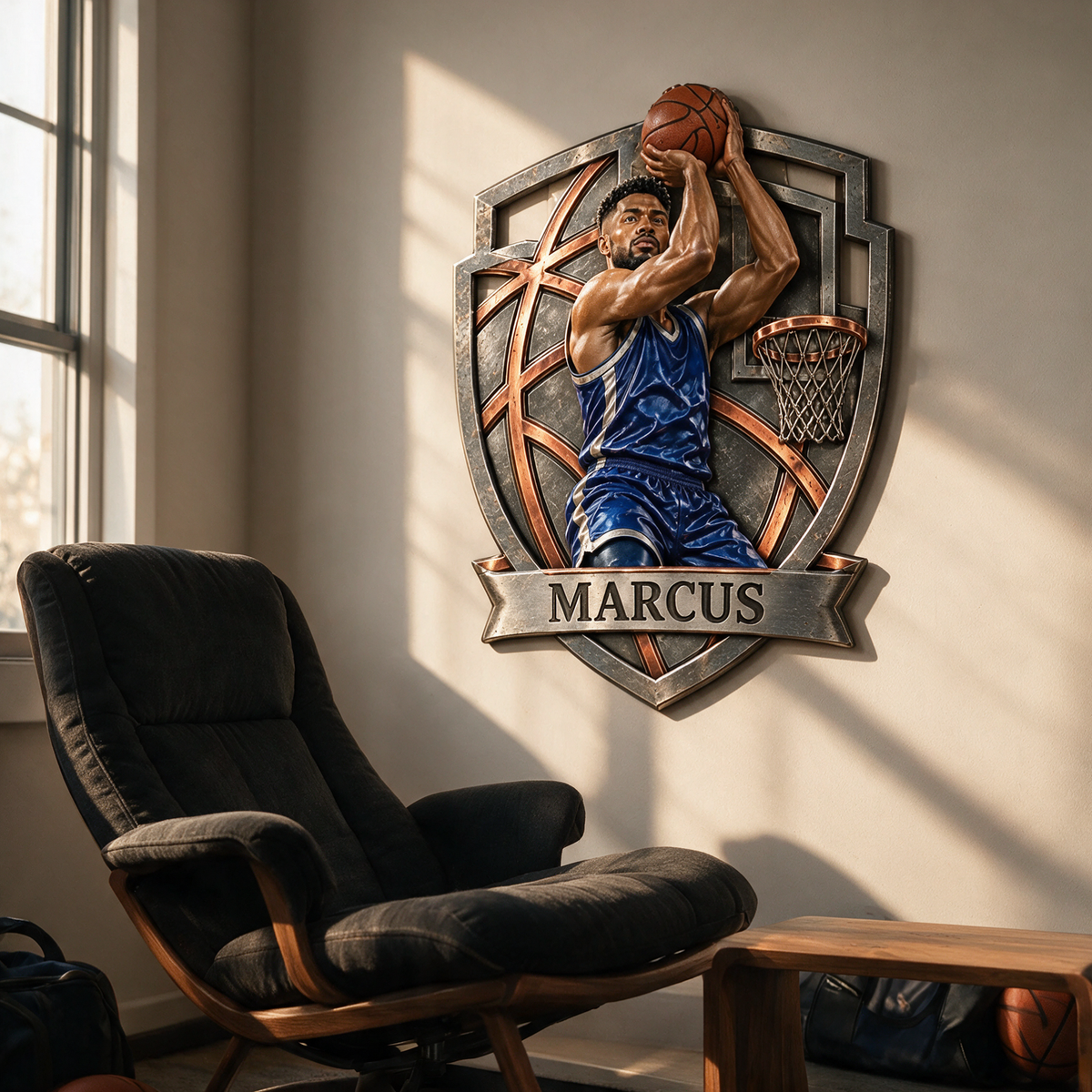 Panneau en métal découpé personnalisé photo de basket 3D - Cadeau pour jeunes hommes