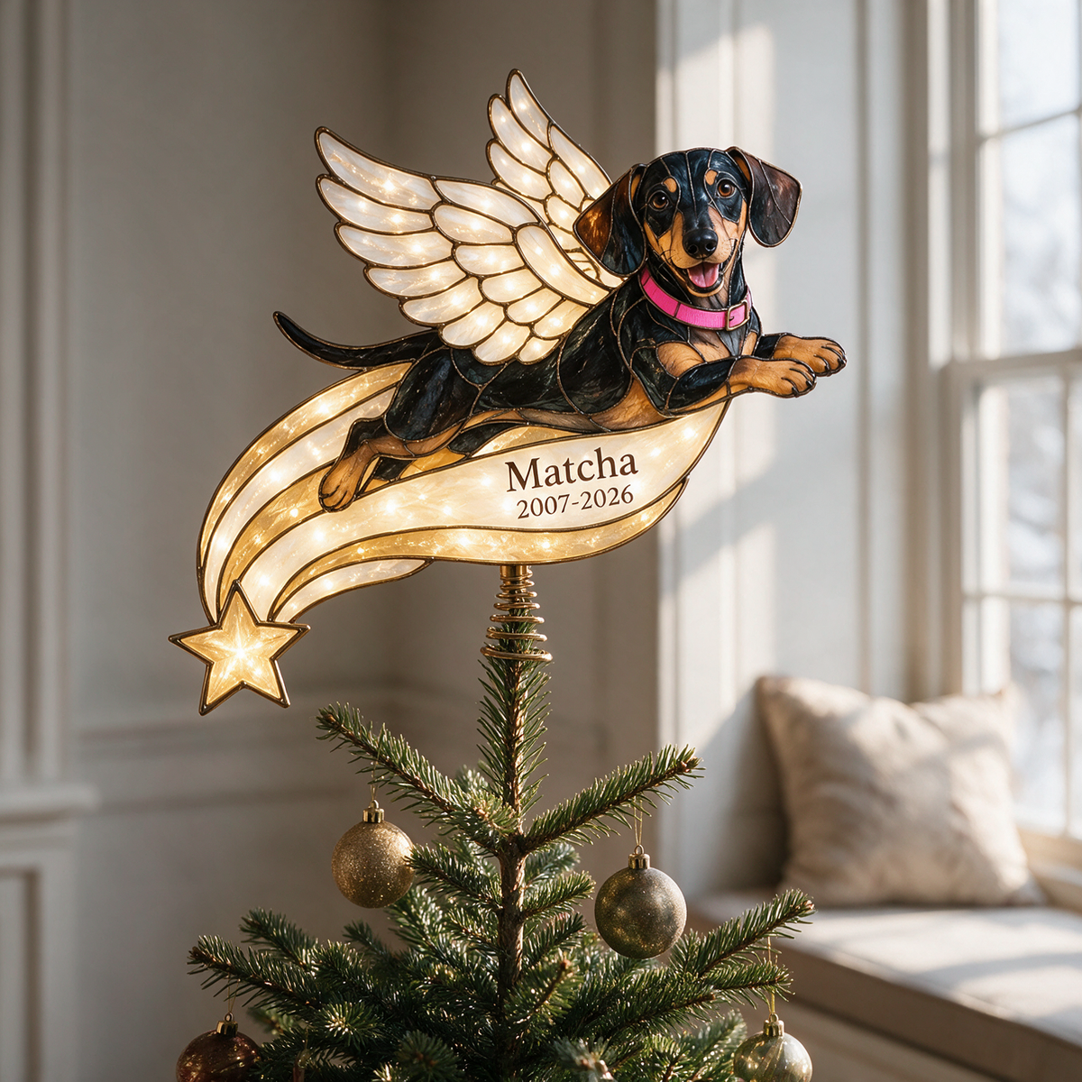 Personalisierter Hundegedenk Weihnachtsbaumspitze