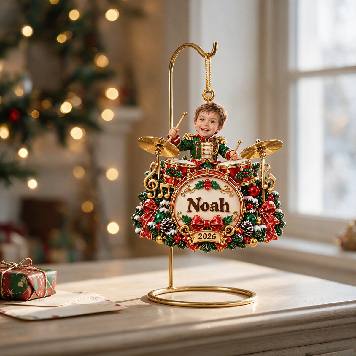 Personalized Custom Photo Drummer 3D Ornament - 2026 Christmas Gift for Boys