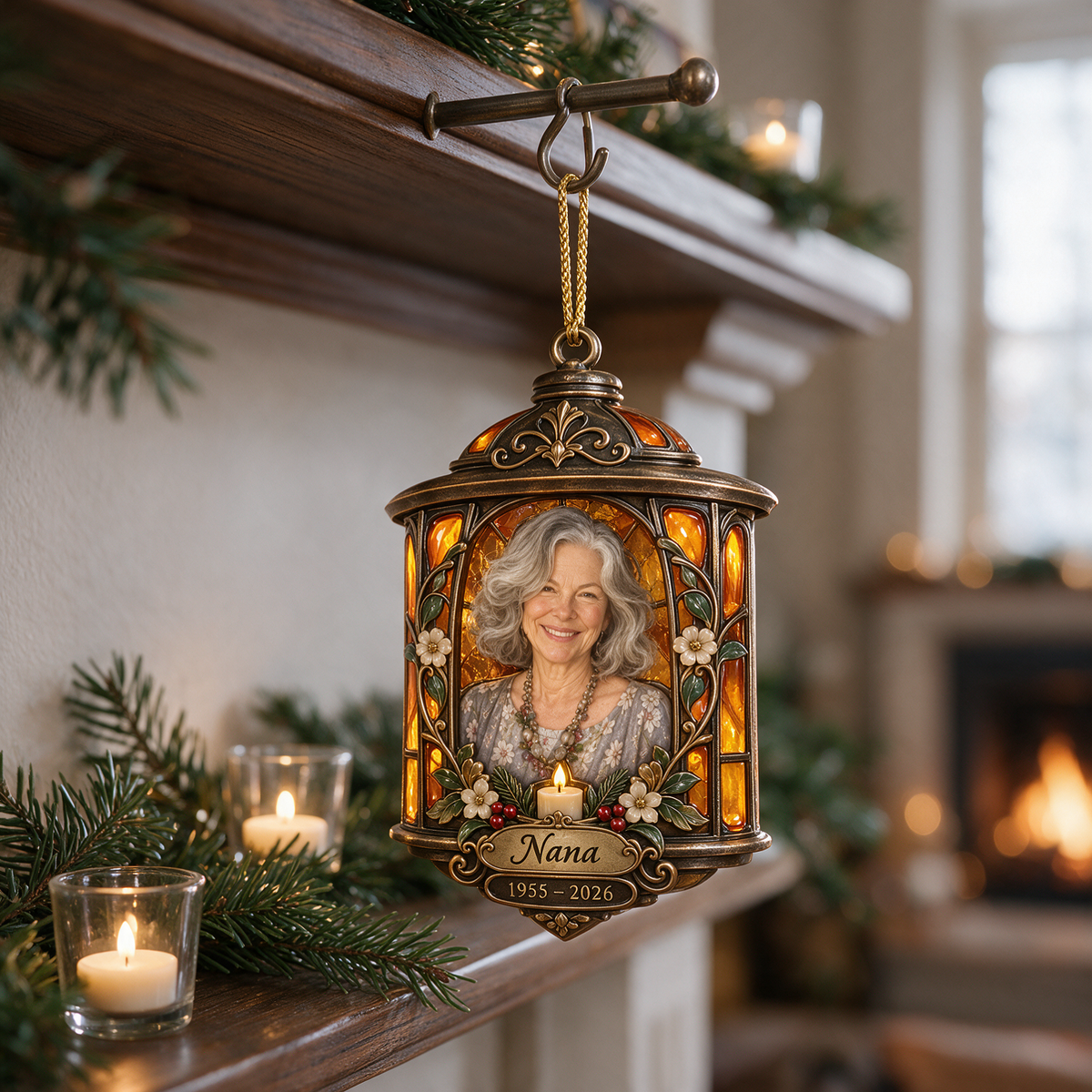 Personalized Custom Photo Lantern Memorial Christmas Ornament - In Memory of Grandma