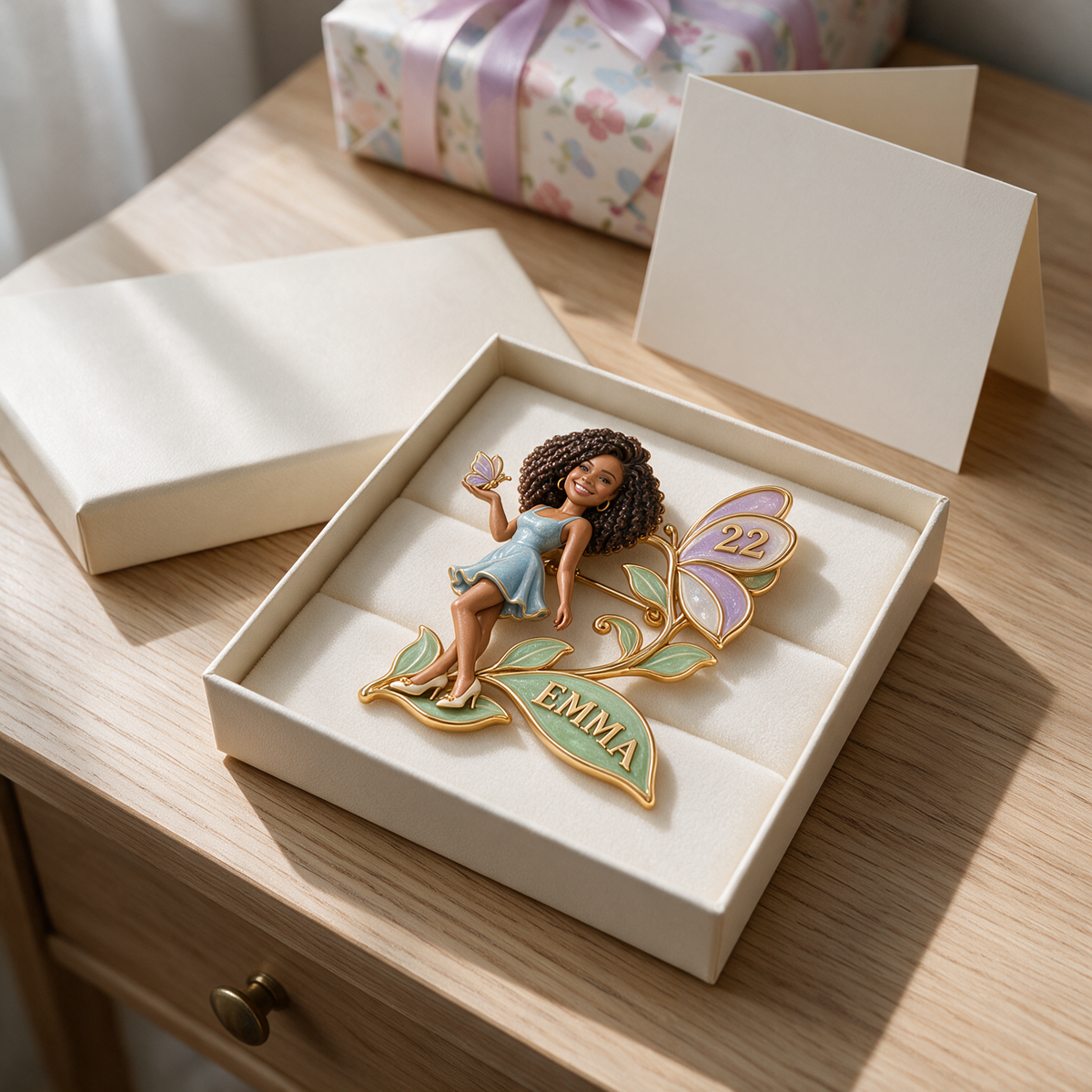 Personalized Birthday Butterfly Brooch - Sculpted Portrait, Name and Age