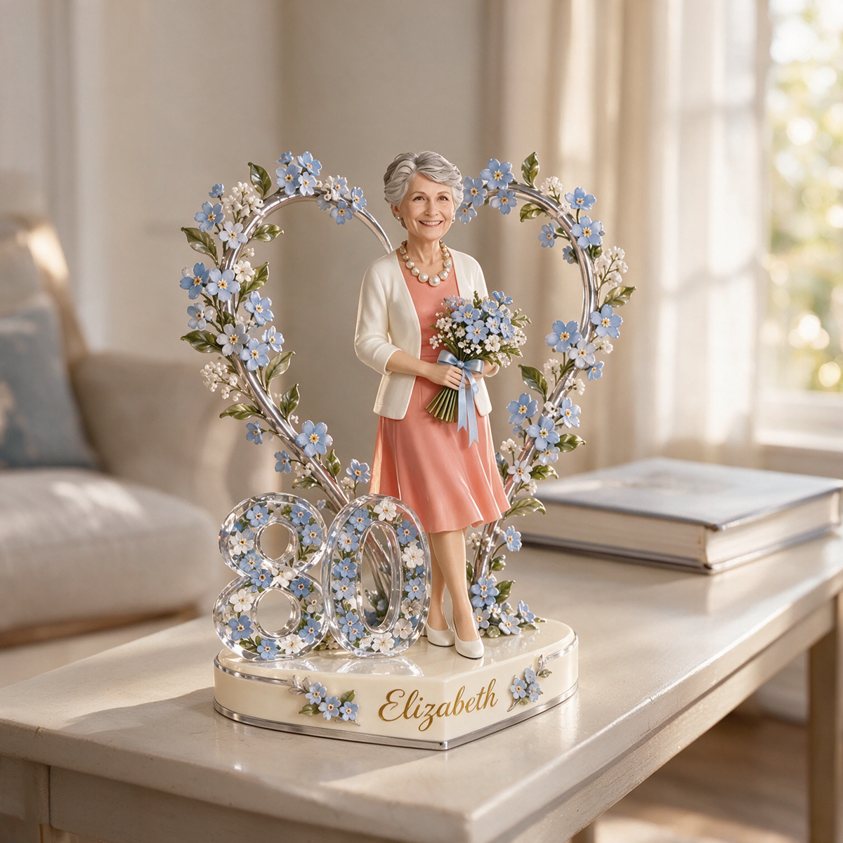 Personalized Floral Heart Custom Shape Actylic Plaque with Custom Portrait, Romantic 21st 30th 40th 50th 60th 70th 80th Birthday Gift for Wife, Girlfriend, Mother, Grandma, Love Keepsake