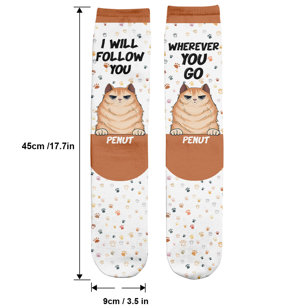 Je te suivrai où que tu ailles - Cadeau pour les amoureux des chiens - Chaussettes personnalisées