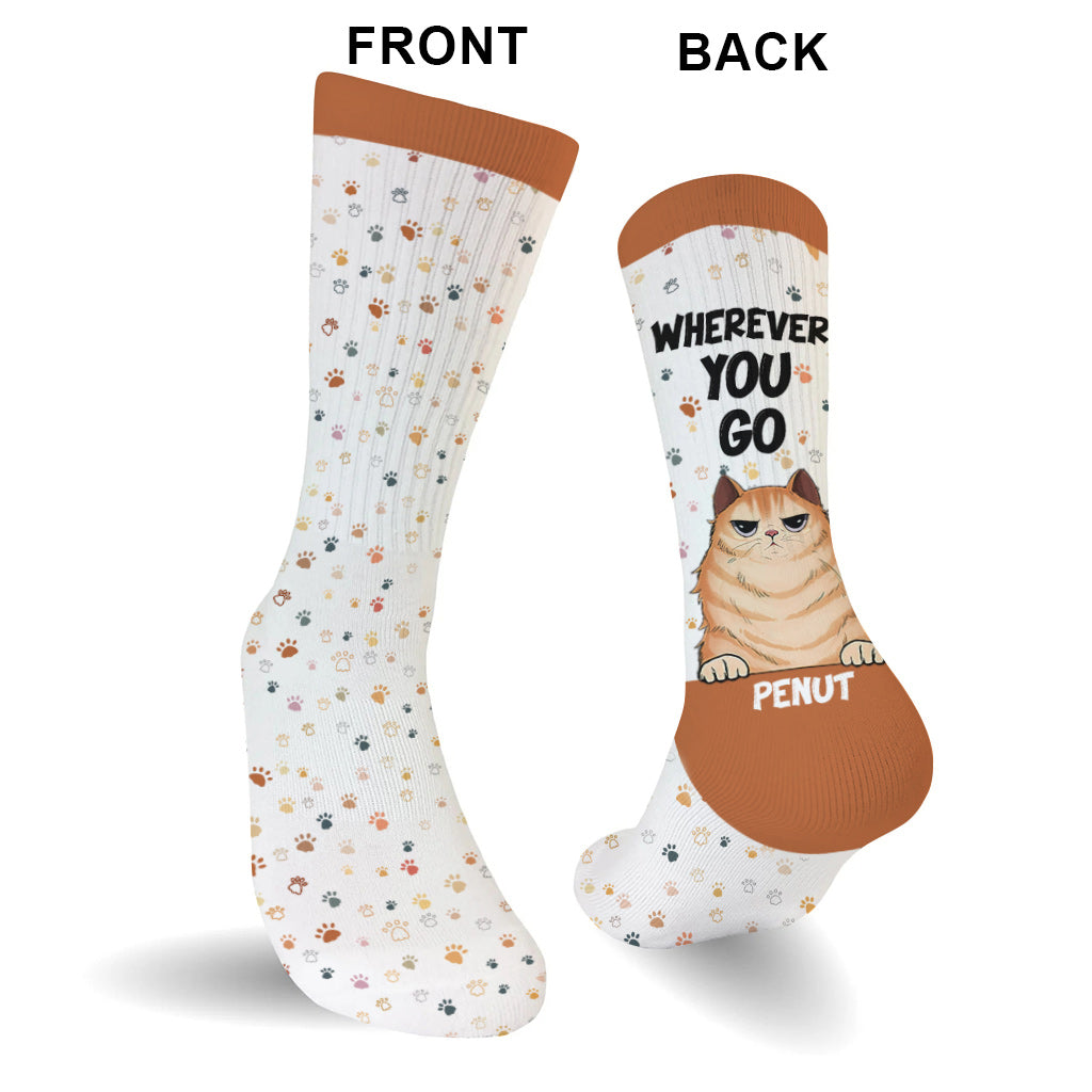 Je te suivrai où que tu ailles - Cadeau pour les amoureux des chiens - Chaussettes personnalisées