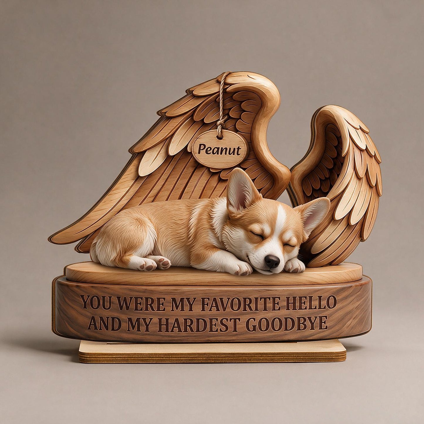 Personalized Corgi Angel Wings Pet Memorial 2-Layer Wooden Plaque - Favorite Hello Hardest Goodbye Sympathy Gift for Dog Loss