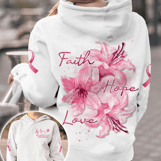 T-shirt et sweat à capuche « Foi, Espoir, Amour, Lys » pour la sensibilisation au cancer du sein.