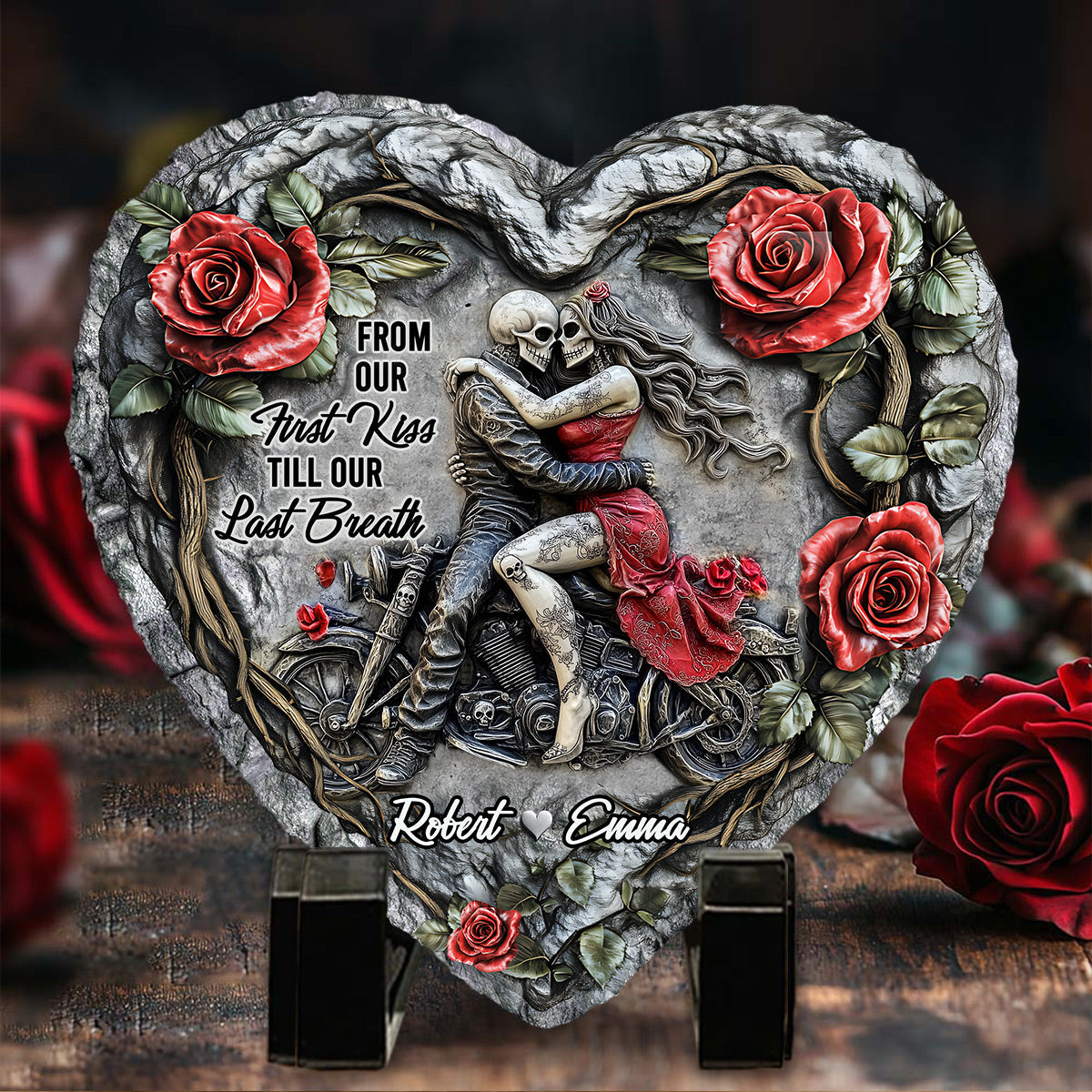 From Our First Kiss - Personalized Couple Heart Shaped Stone