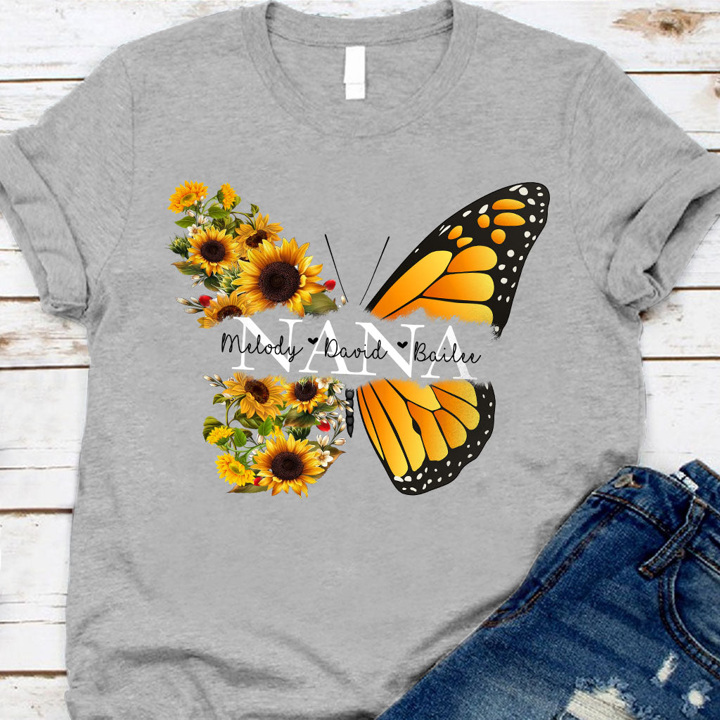 Nana Butterfly Sunflower - Gift for grandma, mom - Personalized T-shirt And Hoodie