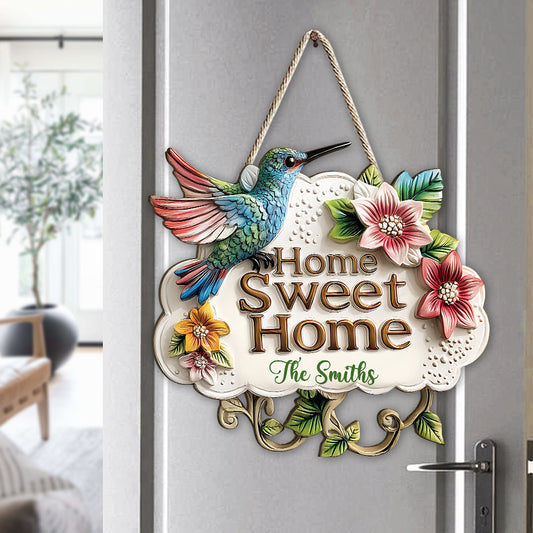 Home Sweet Home - Personalized Hummingbird Custom Shaped Wood Sign