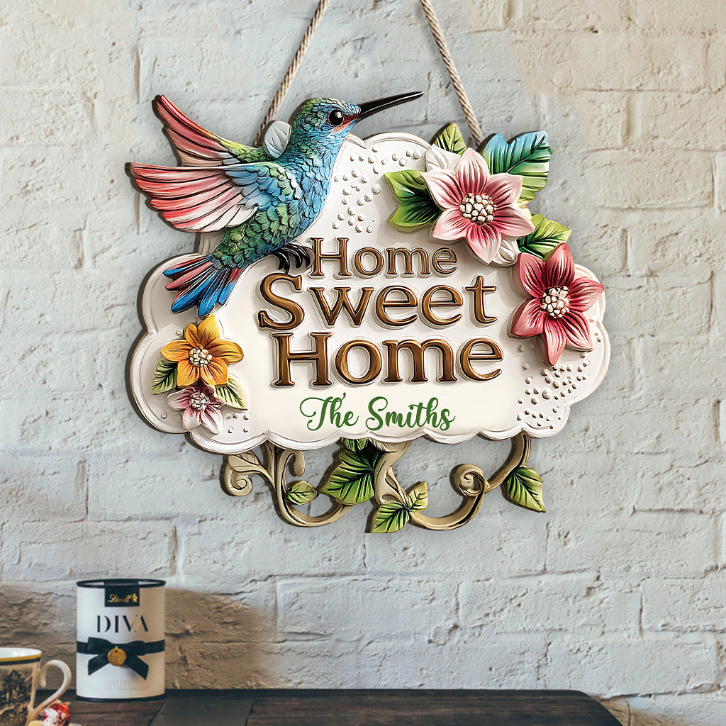 Home Sweet Home - Personalized Hummingbird Custom Shaped Wood Sign