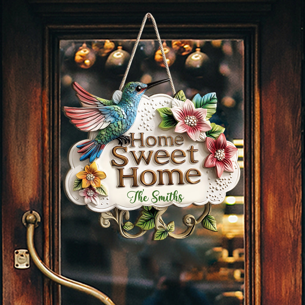 Home Sweet Home - Personalized Hummingbird Custom Shaped Wood Sign