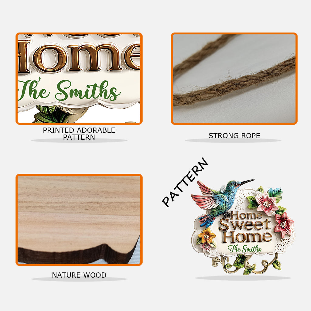 Home Sweet Home - Personalized Hummingbird Custom Shaped Wood Sign