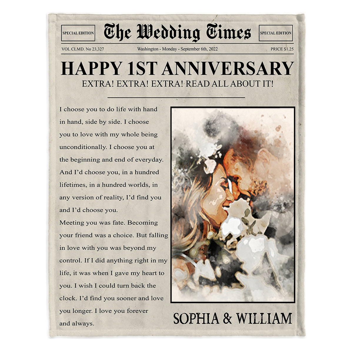 Happy Anniversary The Wedding Times Newspaper - Personalized Husband And Wife Blanket