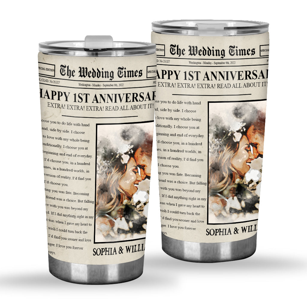 Happy Anniversary The Wedding Times Newspaper - Personalized Husband And Wife Tumbler