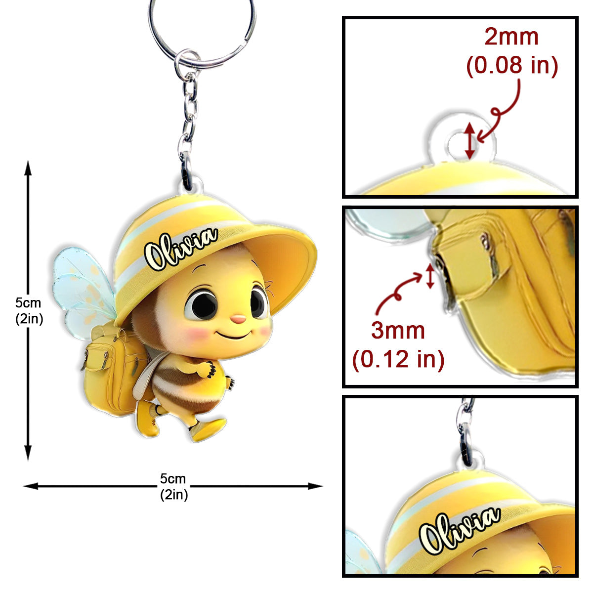 Porte-clés enfant personnalisé « Bébé Abeille Mignonne »