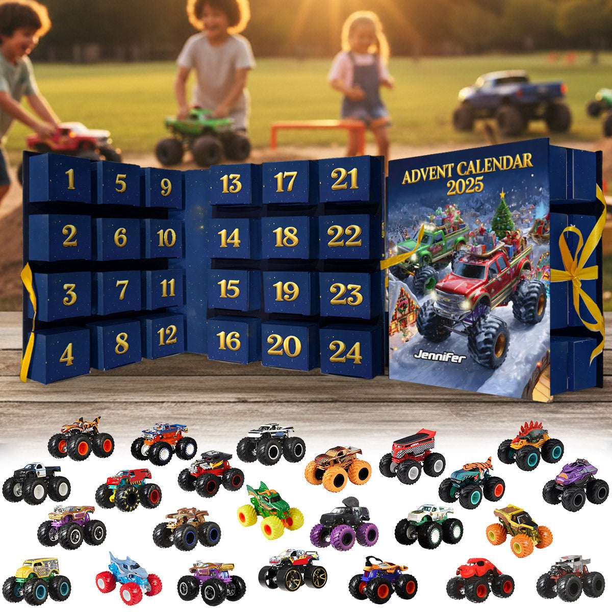 Monster Crusher - Calendrier de l'Avent pliable et personnalisé pour enfants avec décorations
