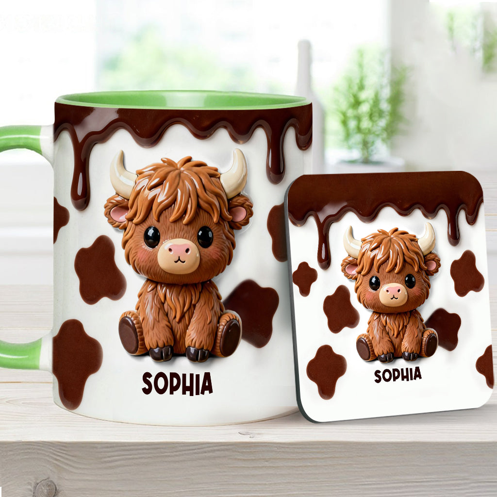 J'adore les vaches des Highlands ! Mug et sous-verre personnalisés avec motif vache des Highlands