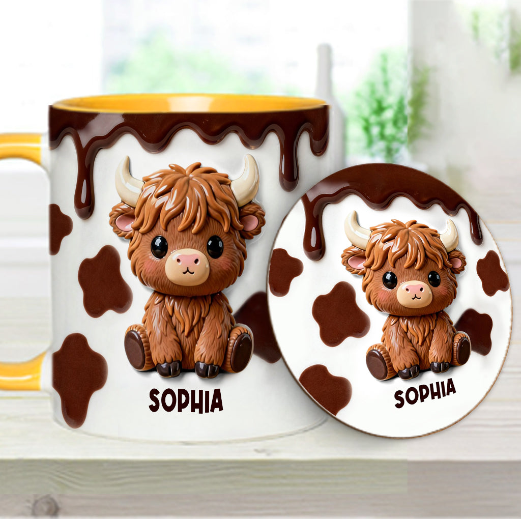 J'adore les vaches des Highlands ! Mug et sous-verre personnalisés avec motif vache des Highlands