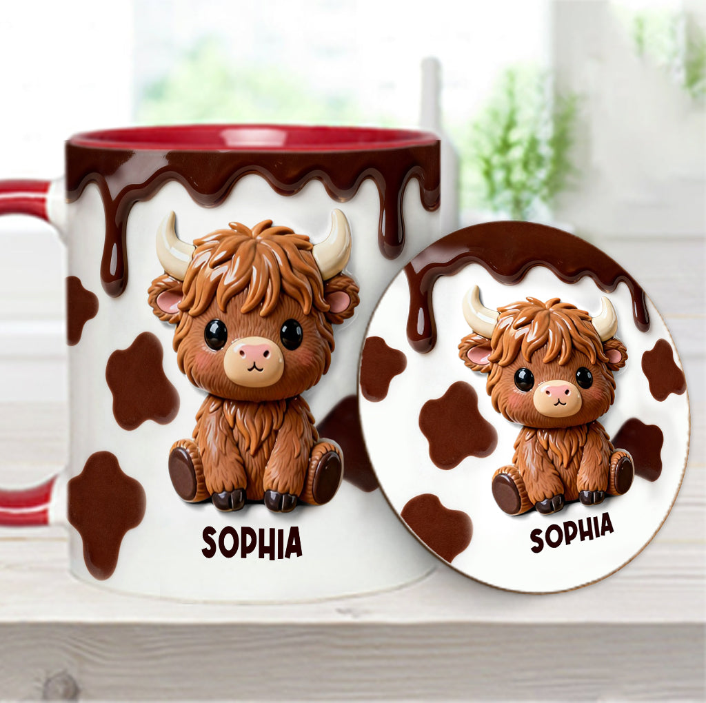 J'adore les vaches des Highlands ! Mug et sous-verre personnalisés avec motif vache des Highlands