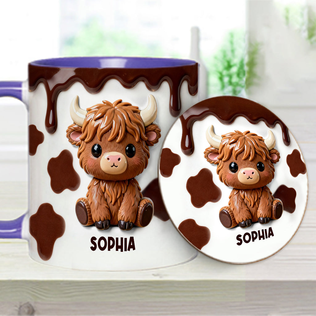 J'adore les vaches des Highlands ! Mug et sous-verre personnalisés avec motif vache des Highlands