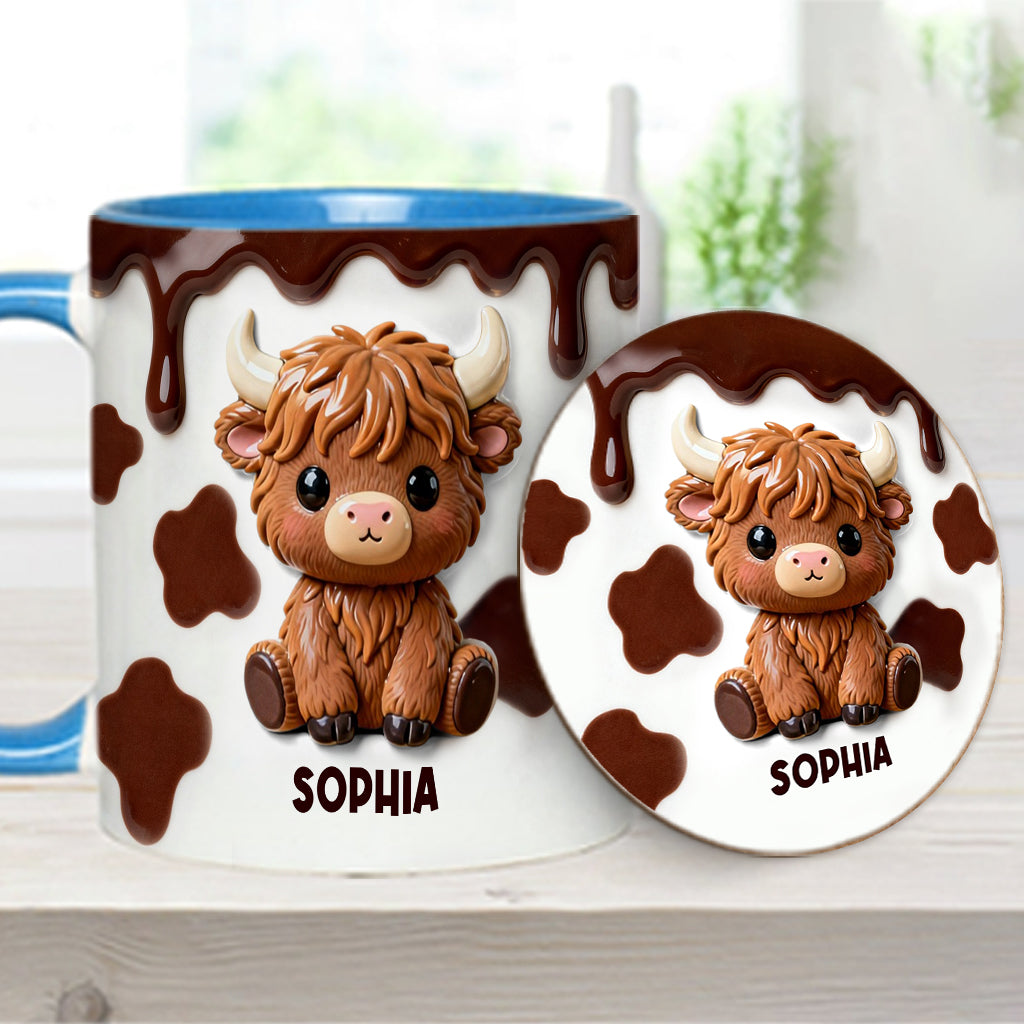 J'adore les vaches des Highlands ! Mug et sous-verre personnalisés avec motif vache des Highlands