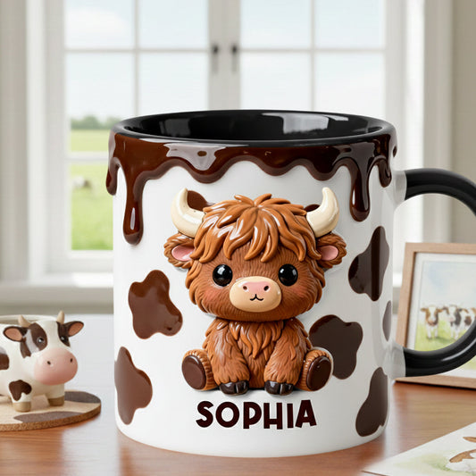 Liebe zu Hochlandrindern – Personalisierte Tasse und Untersetzer mit Hochlandrind-Motiv