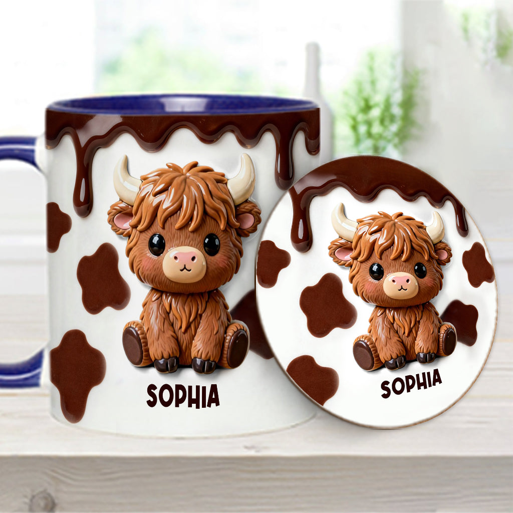 J'adore les vaches des Highlands ! Mug et sous-verre personnalisés avec motif vache des Highlands