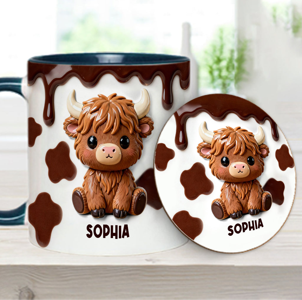 J'adore les vaches des Highlands ! Mug et sous-verre personnalisés avec motif vache des Highlands