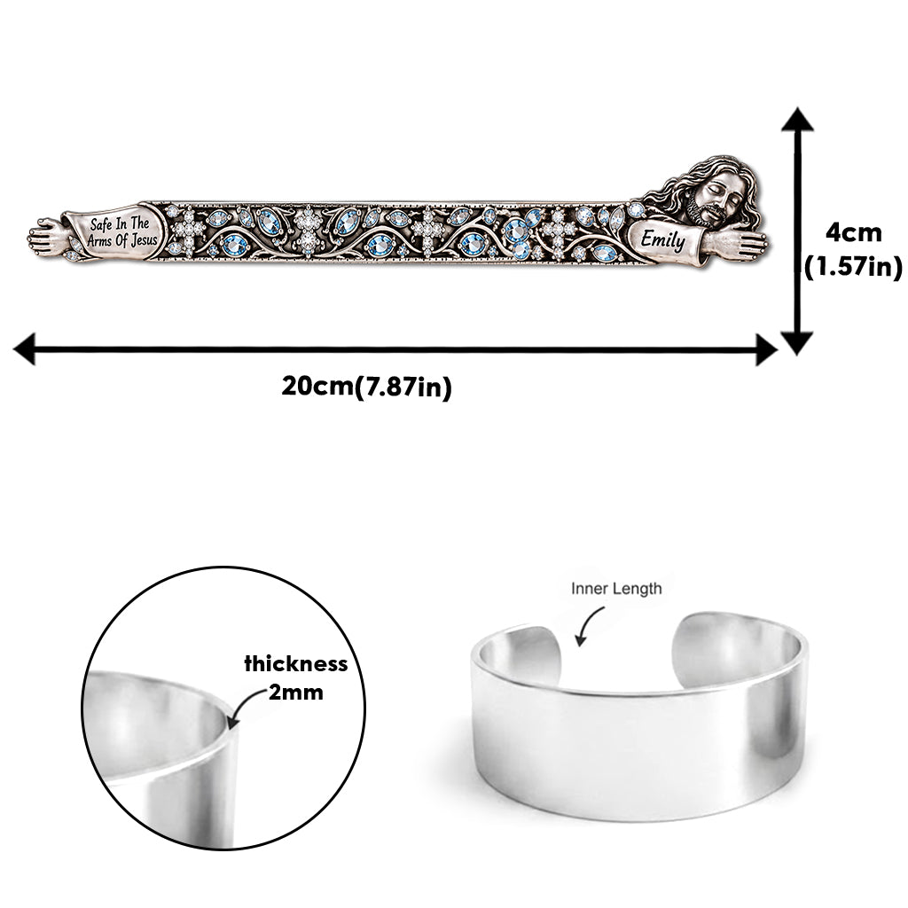 Safe In The Arms Of Jesus - Personalized Christian Shaped Cuff Bracelet