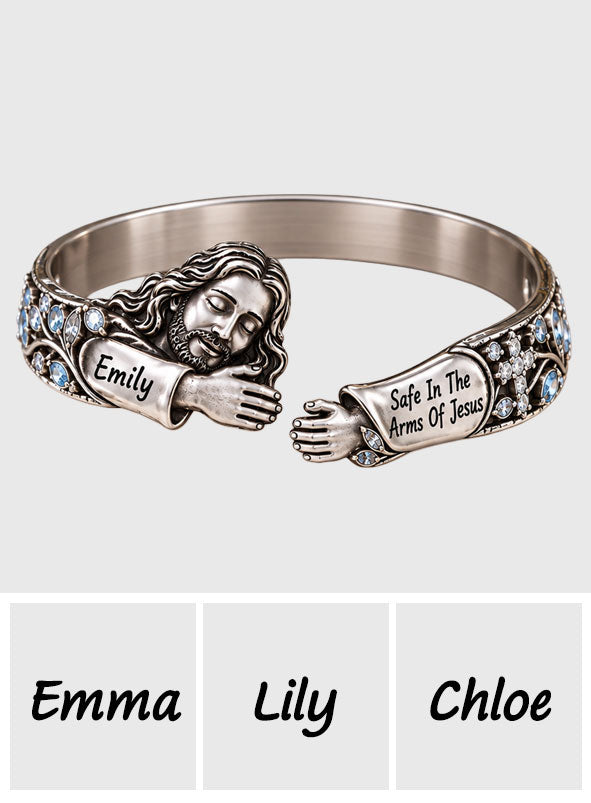 Safe In The Arms Of Jesus - Personalized Christian Shaped Cuff Bracelet