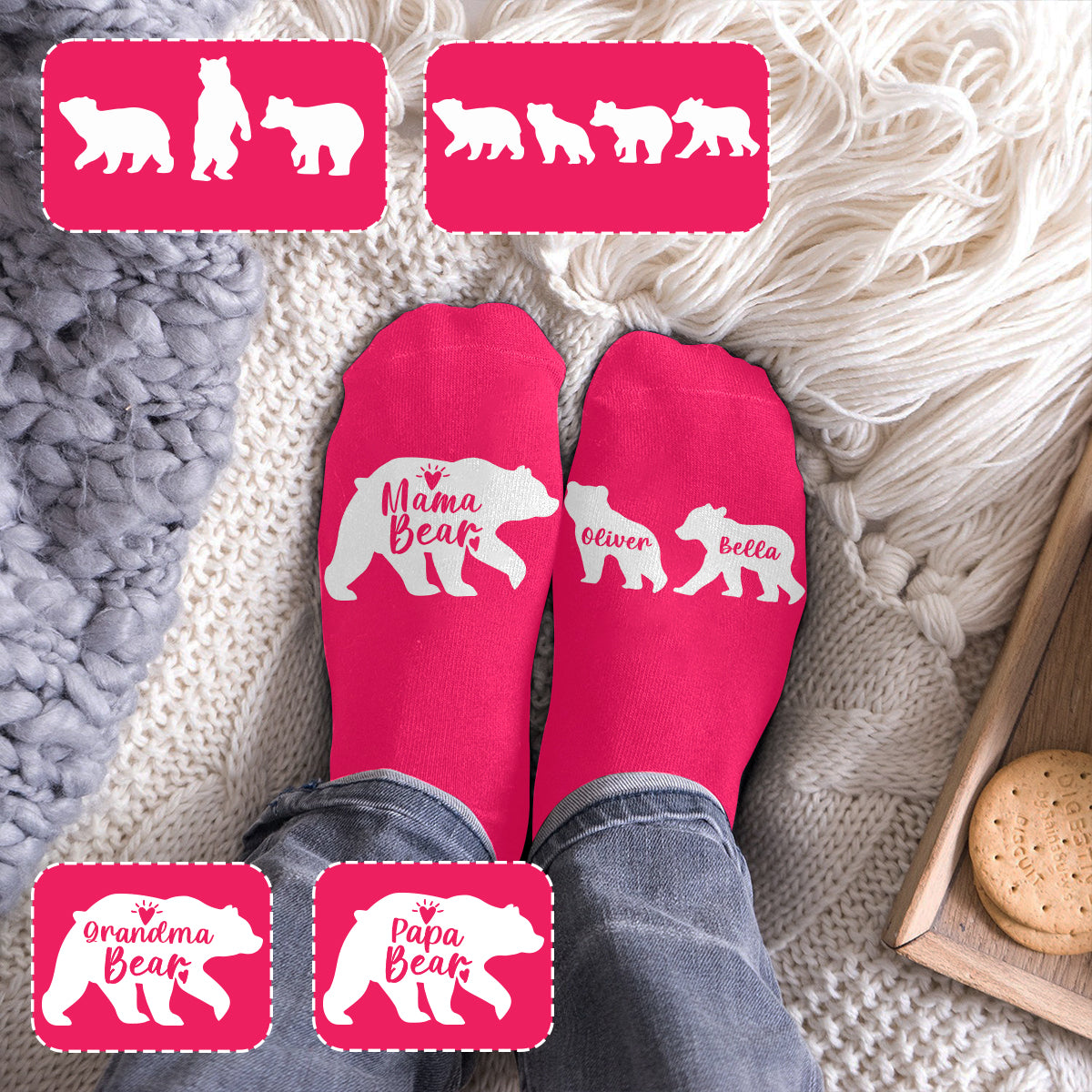 Mama Bear And Her Cubs With Any Kid Nam - Personalized Mother Socks