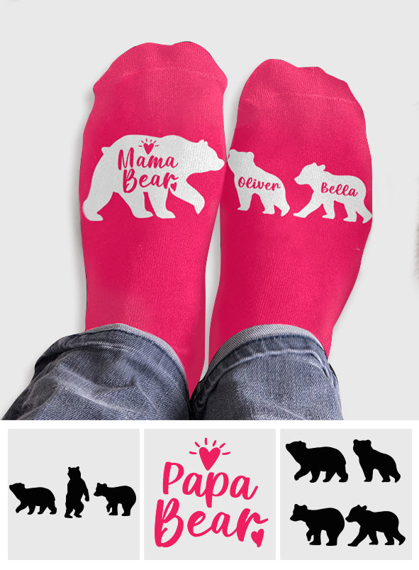 Mama Bear And Her Cubs With Any Kid Nam - Personalized Mother Socks