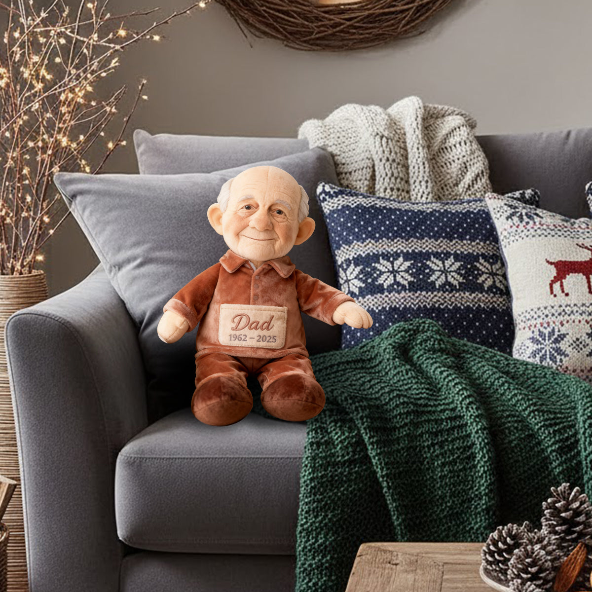 In Loving Memory - Personalized Memorial Fur Pillow & Plush Ornament & Plaque Gift Set
