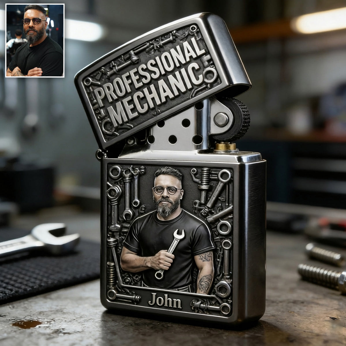 Garage Boss - Geschenk für Ehemann, für Vater - Personalisierter Mechaniker Feuerzeug