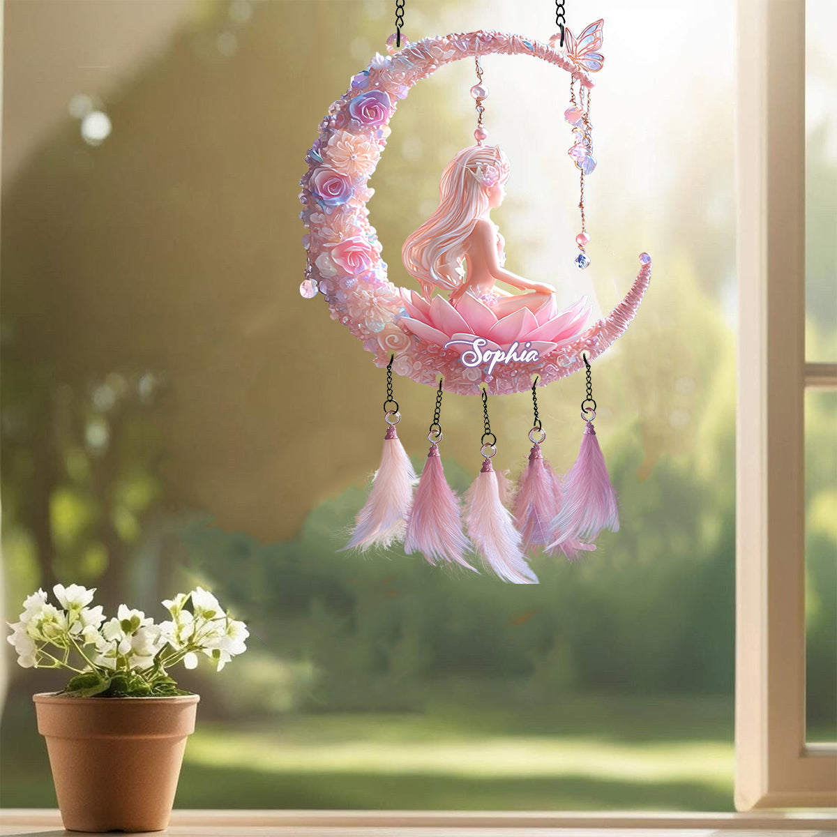 Passionné(e) de yoga - Attrape-soleil personnalisé à suspendre à la fenêtre avec breloques personnalisées
