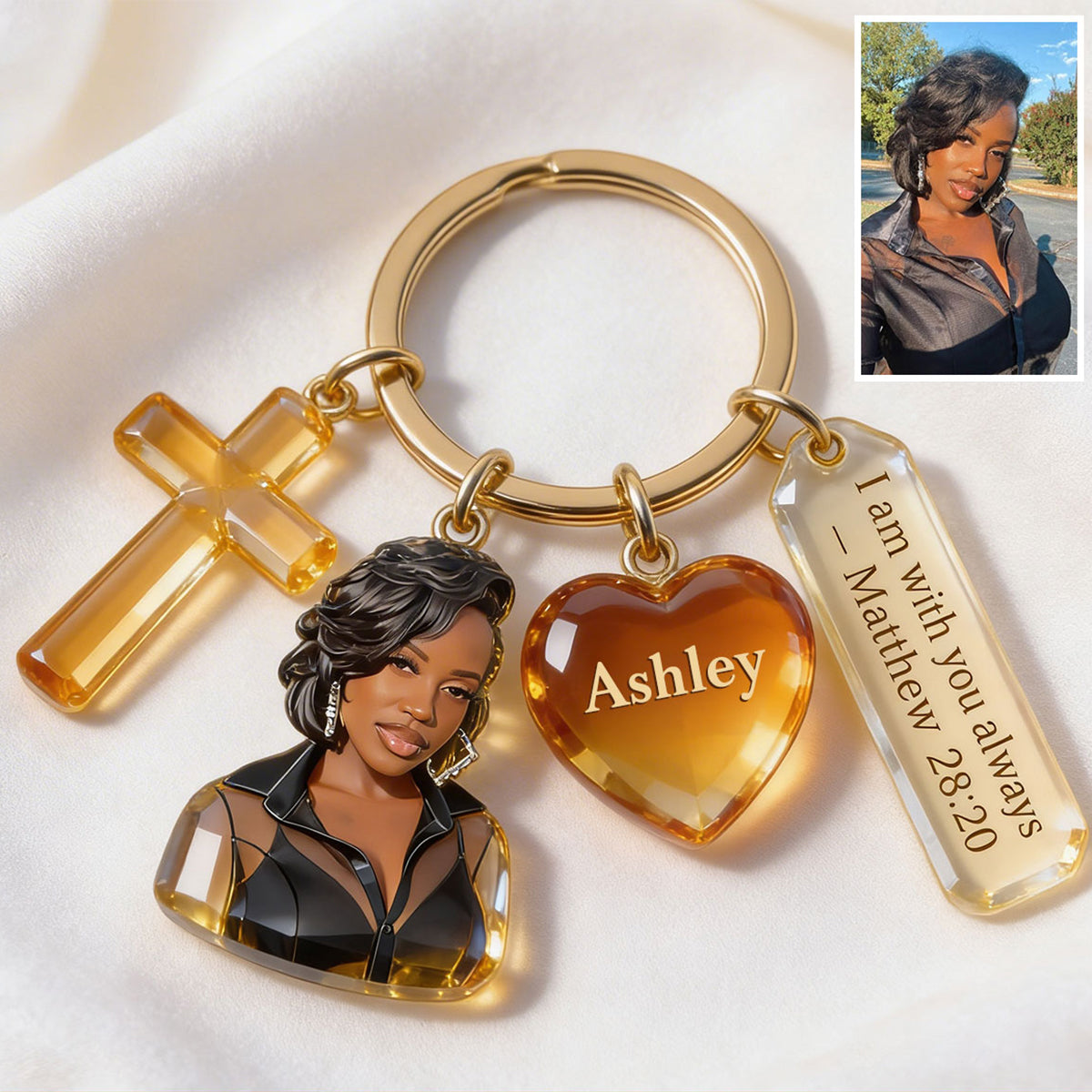 Custom Any Photo - Personalized Christian Keychain With Charms