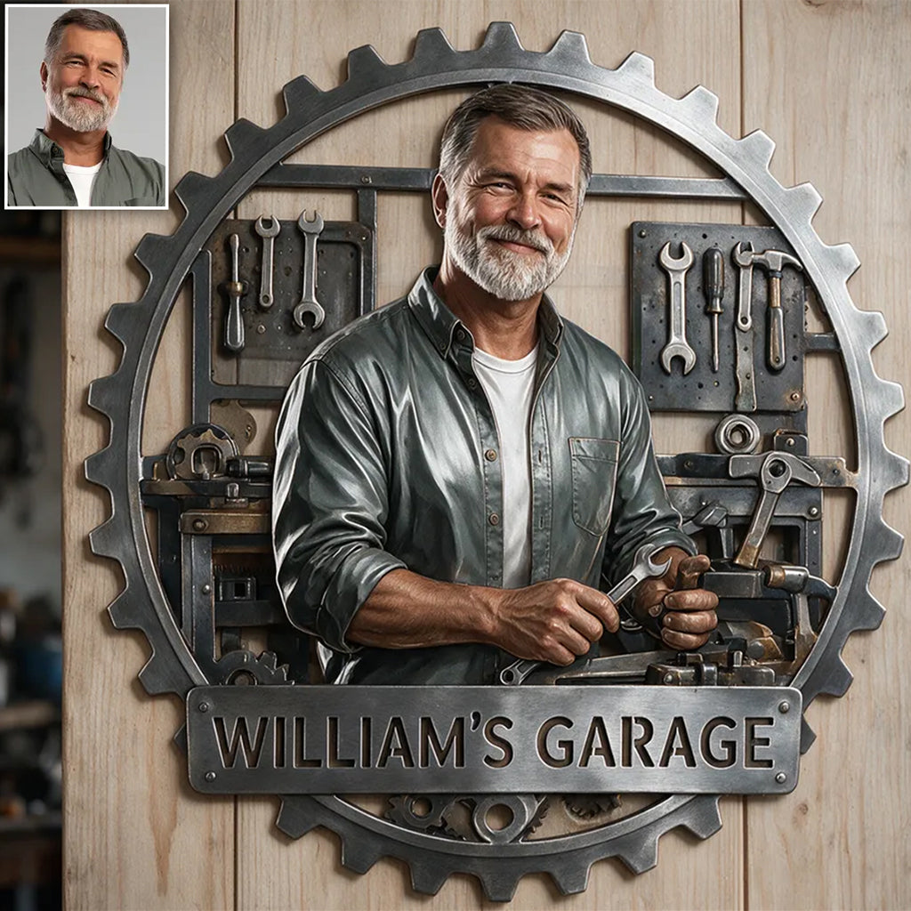 Gear Frame Garage Decor Sign - Personalized Garage 3D Printed Cut Metal Sign