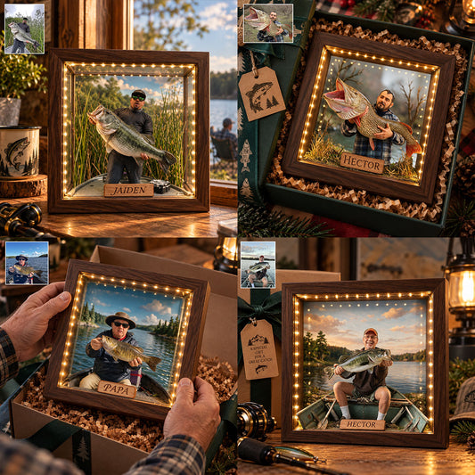 Cadeau de Style Miniature, Personnalisé à Partir de Toute Photo - Cadre en Bois de Pêche LED Personnalisé