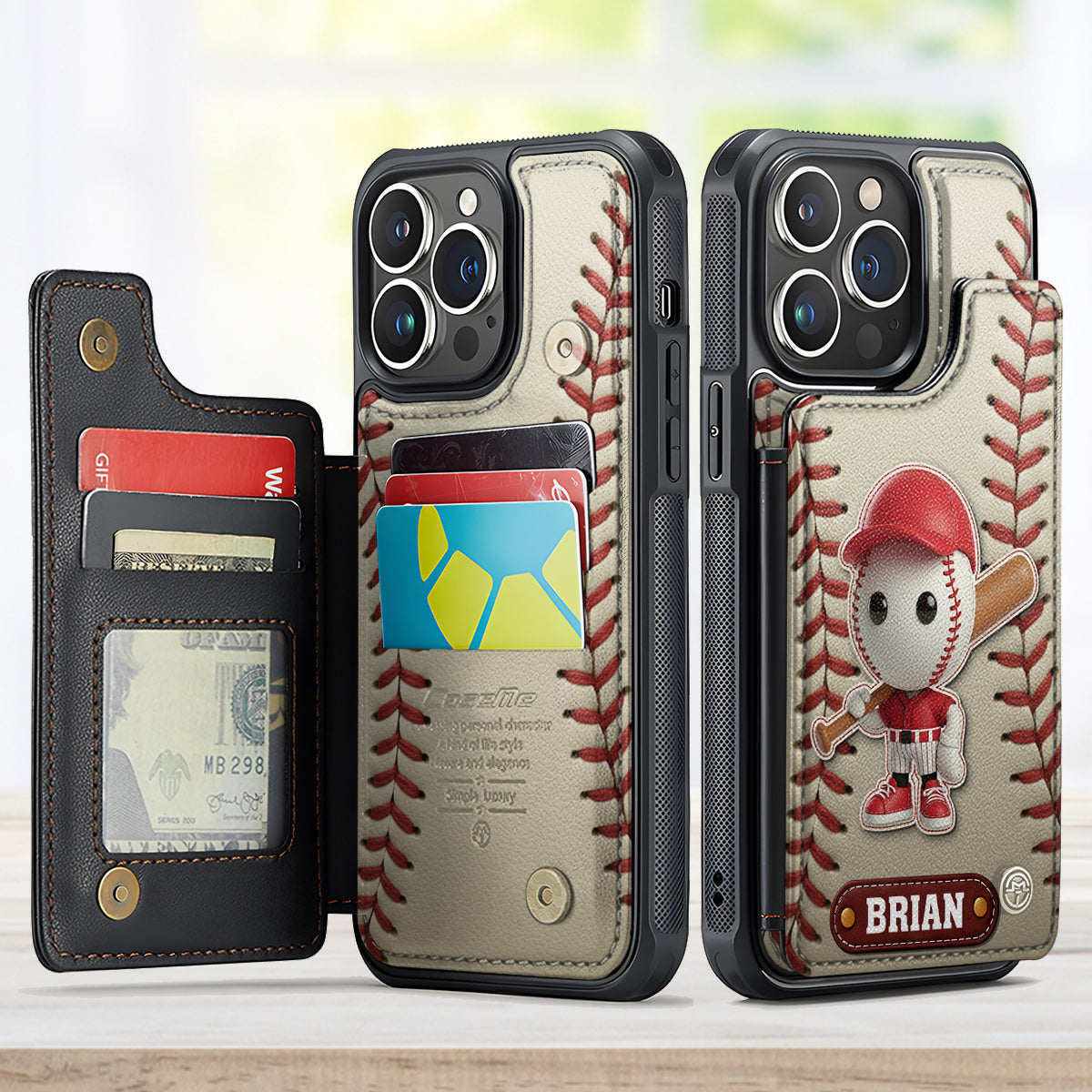 Passionné de baseball ? Étui portefeuille pour téléphone personnalisé avec impression sur le thème du baseball.