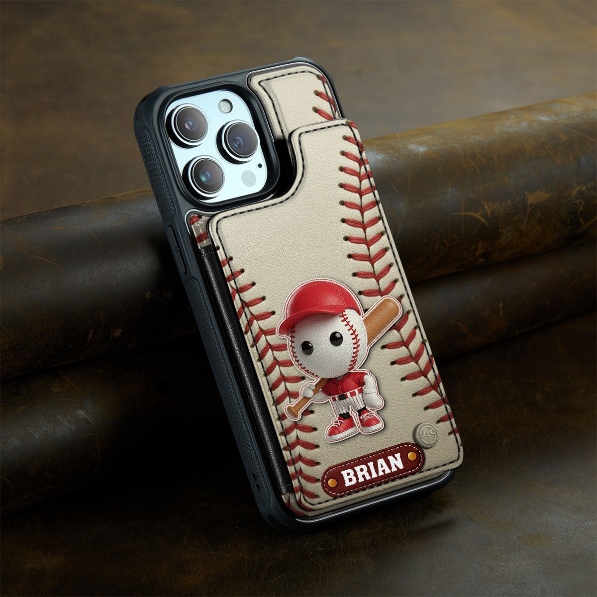 Passionné de baseball ? Étui portefeuille pour téléphone personnalisé avec impression sur le thème du baseball.