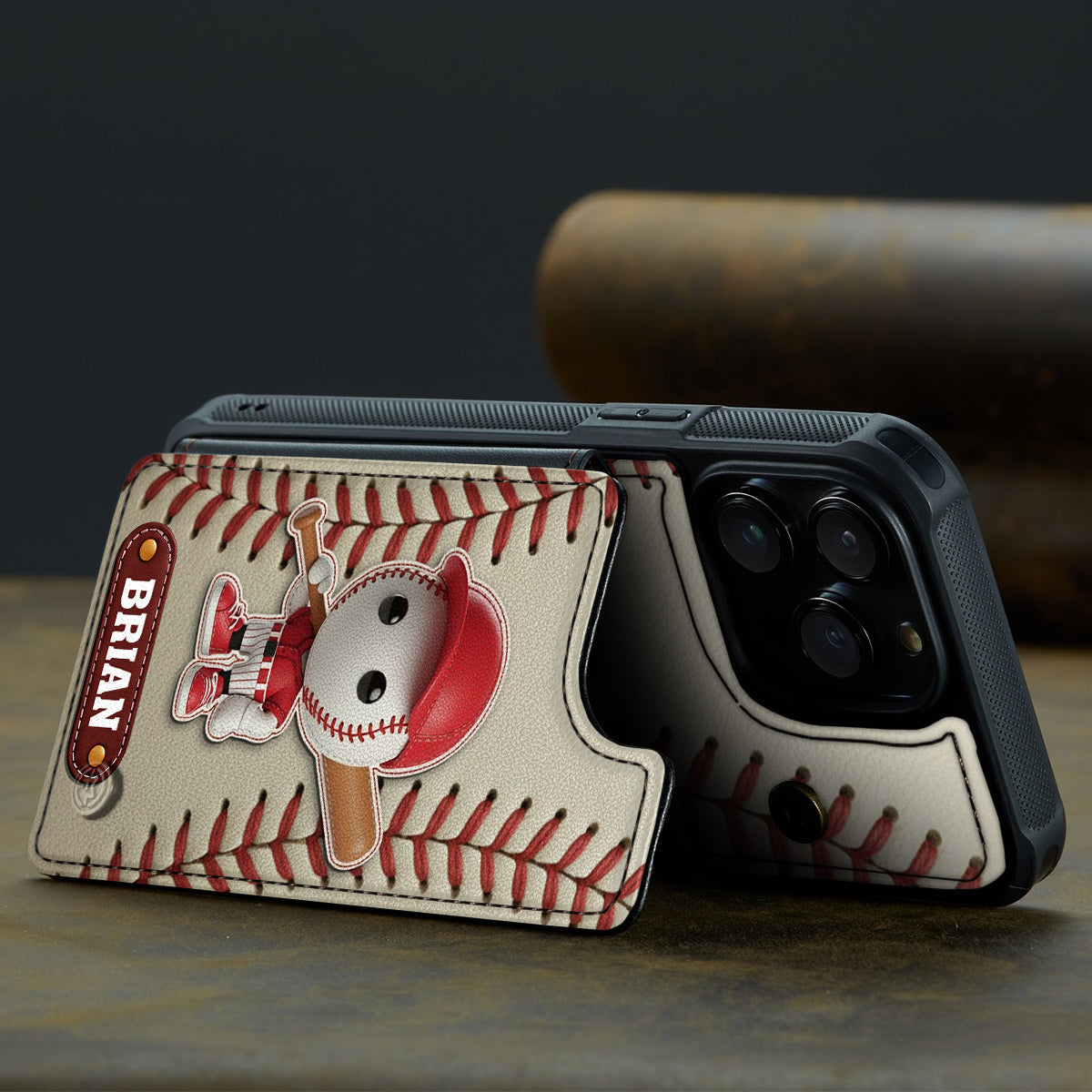 Passionné de baseball ? Étui portefeuille pour téléphone personnalisé avec impression sur le thème du baseball.