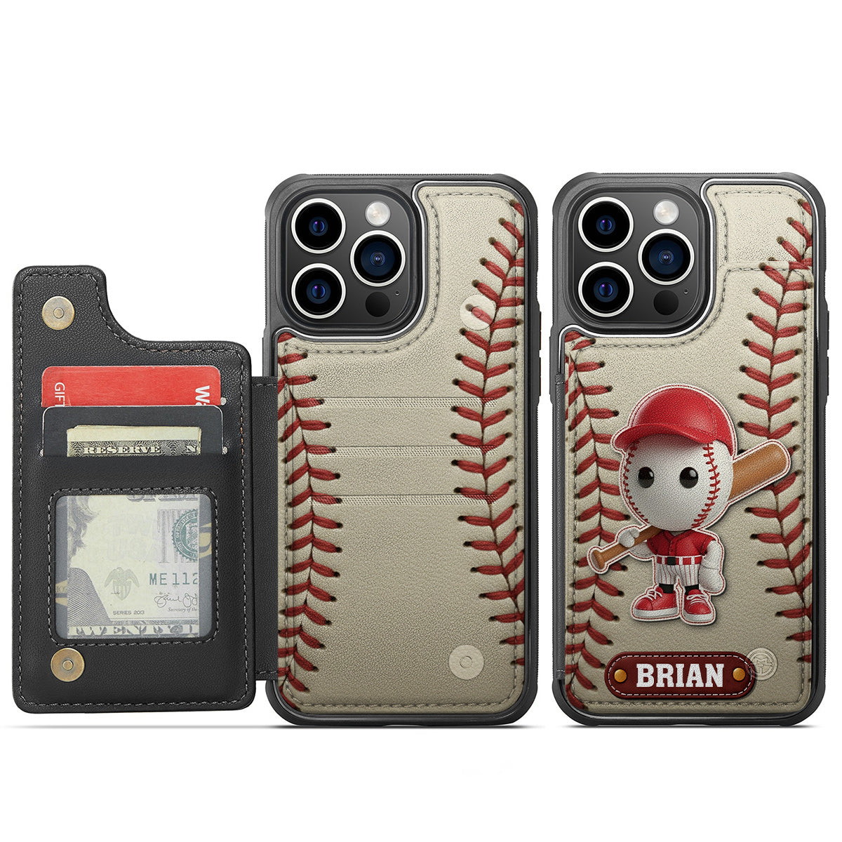 Passionné de baseball ? Étui portefeuille pour téléphone personnalisé avec impression sur le thème du baseball.