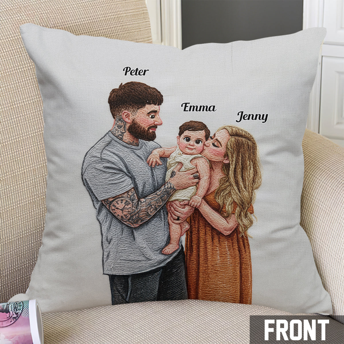 Téléchargez une photo de famille - Coussin décoratif personnalisé pour la famille