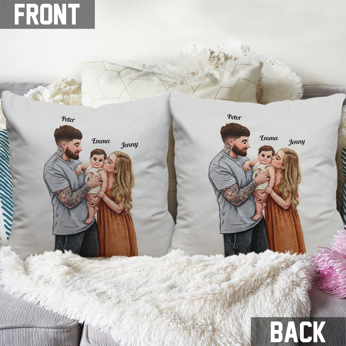 Téléchargez une photo de famille - Coussin décoratif personnalisé pour la famille