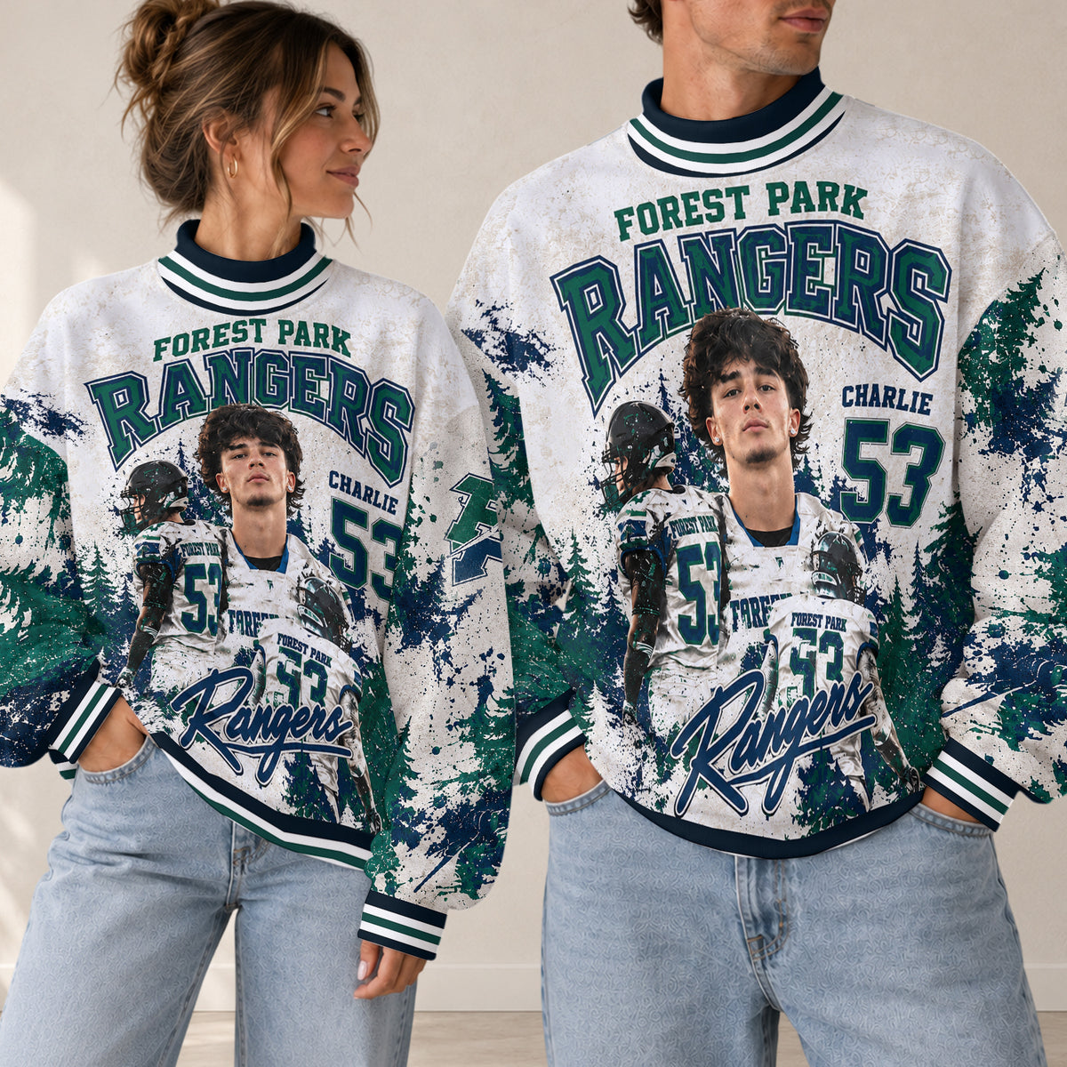 College Football Team - Personalisierter Football Mock Neck Sweatshirt