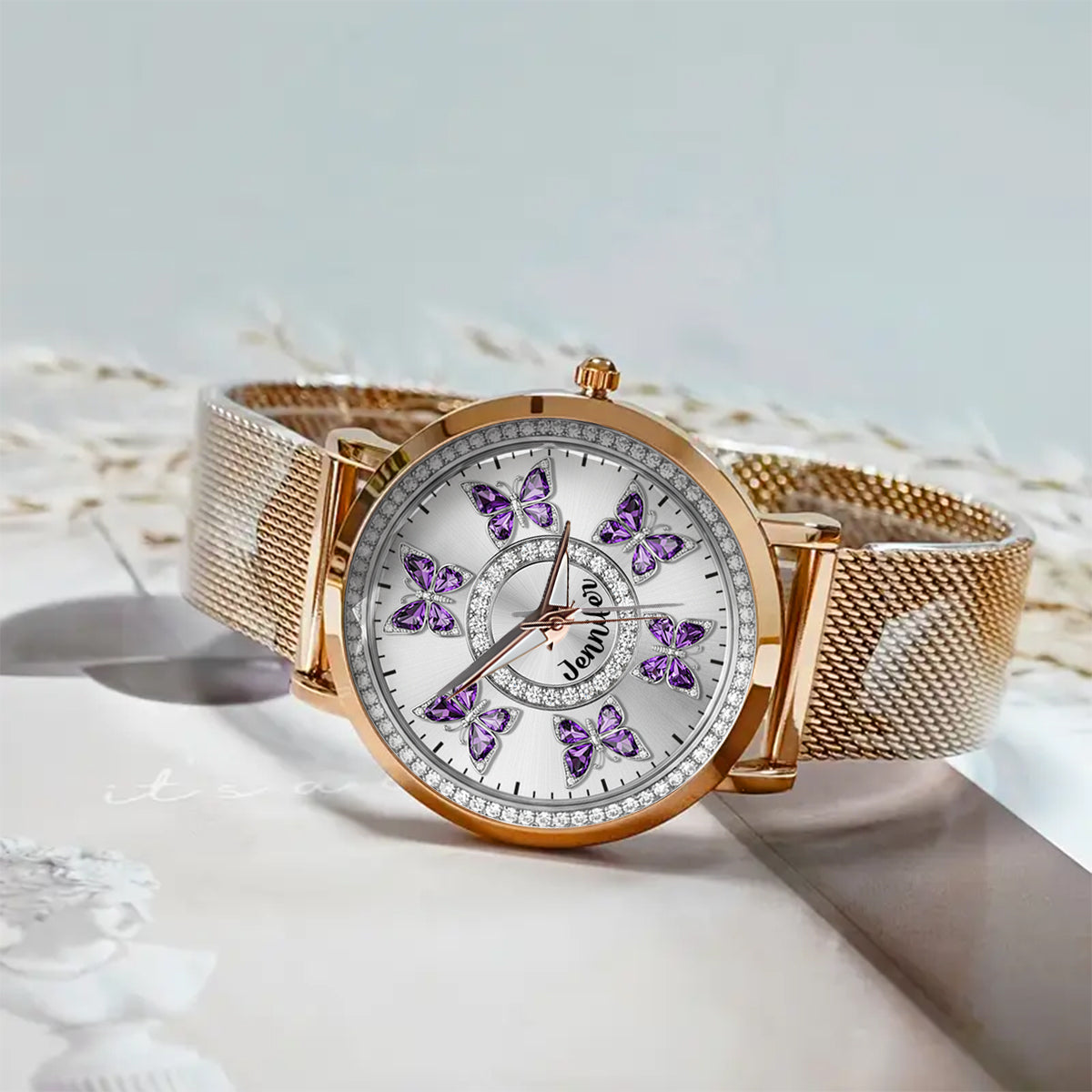 Montre-bracelet personnalisée pour femme « Papillons d'amour » -