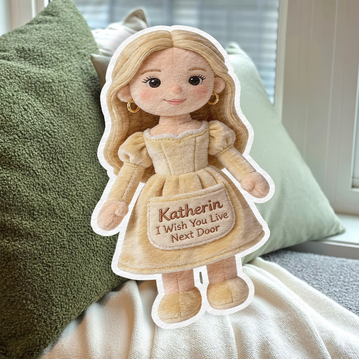 I Wish You Live Next Door - Personalized Bestie Faux Fur Shaped Pillow