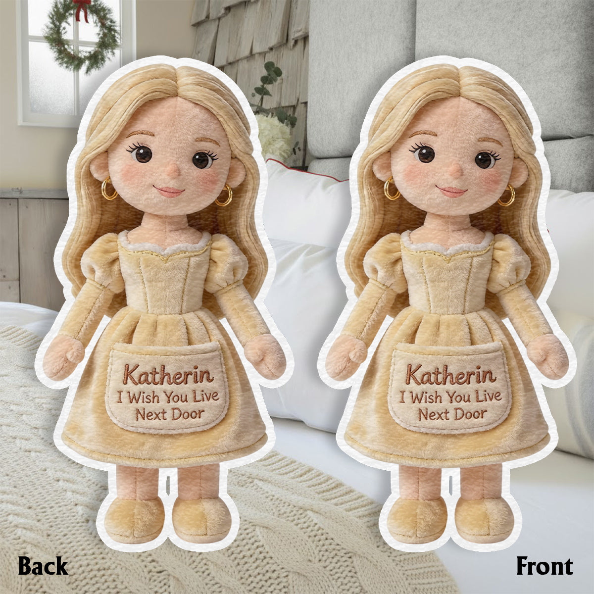 I Wish You Live Next Door - Personalized Bestie Faux Fur Shaped Pillow