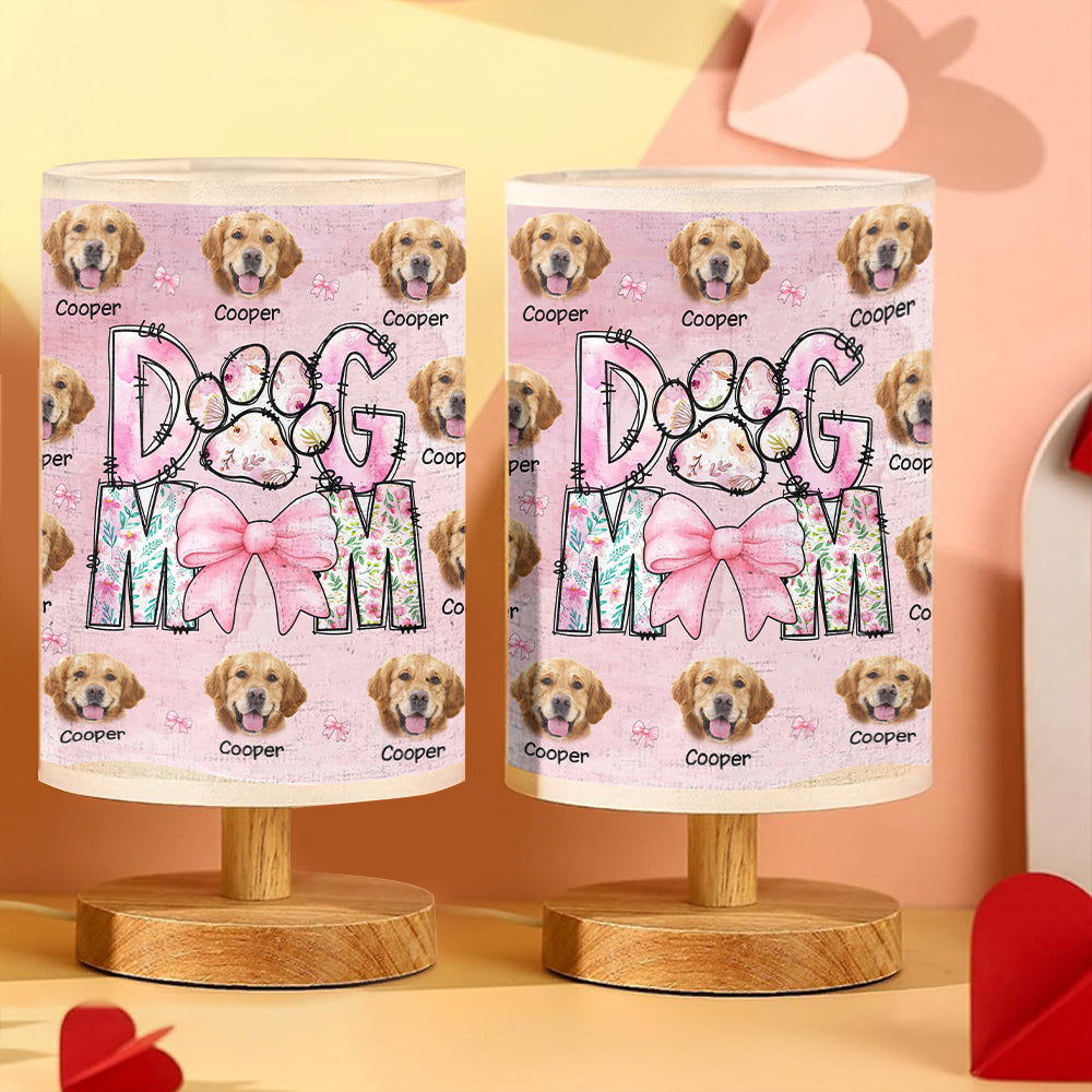 Floral Dog Mom - Personalized Dog Table Lamp with Wood Base