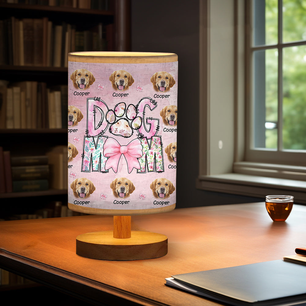 Floral Dog Mom - Personalized Dog Table Lamp with Wood Base